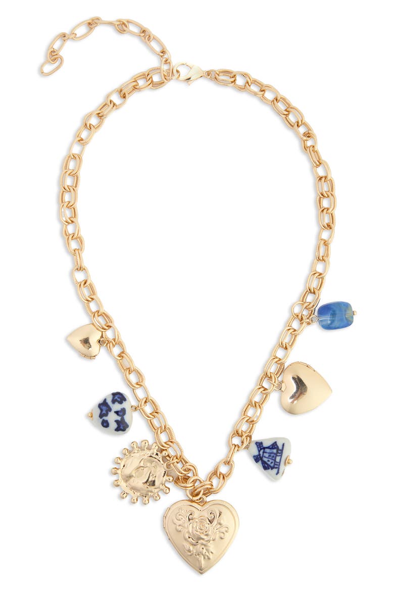 Mixed Charm Shaker Necklace, Main, color, GOLD