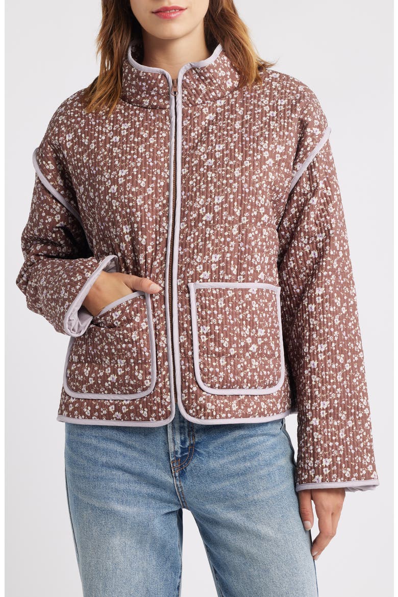 Floral Quilted Jacket, Alternate, color, BROWN COMBO