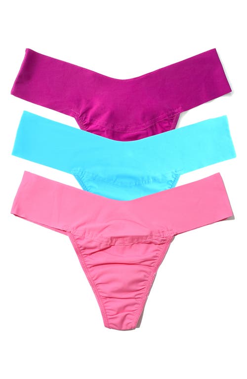 Hanky Panky Breathe Assorted 3-pack V-cut Thongs In Pacific/taffy/hot Fuschia