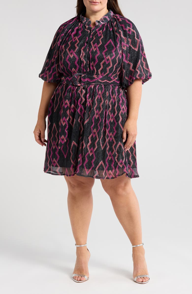 CIEBON Aniston Plissé Belted Minidress, Main, color, Black Multi