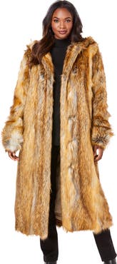 Roaman's Plus Size Hooded Faux Fur Coat