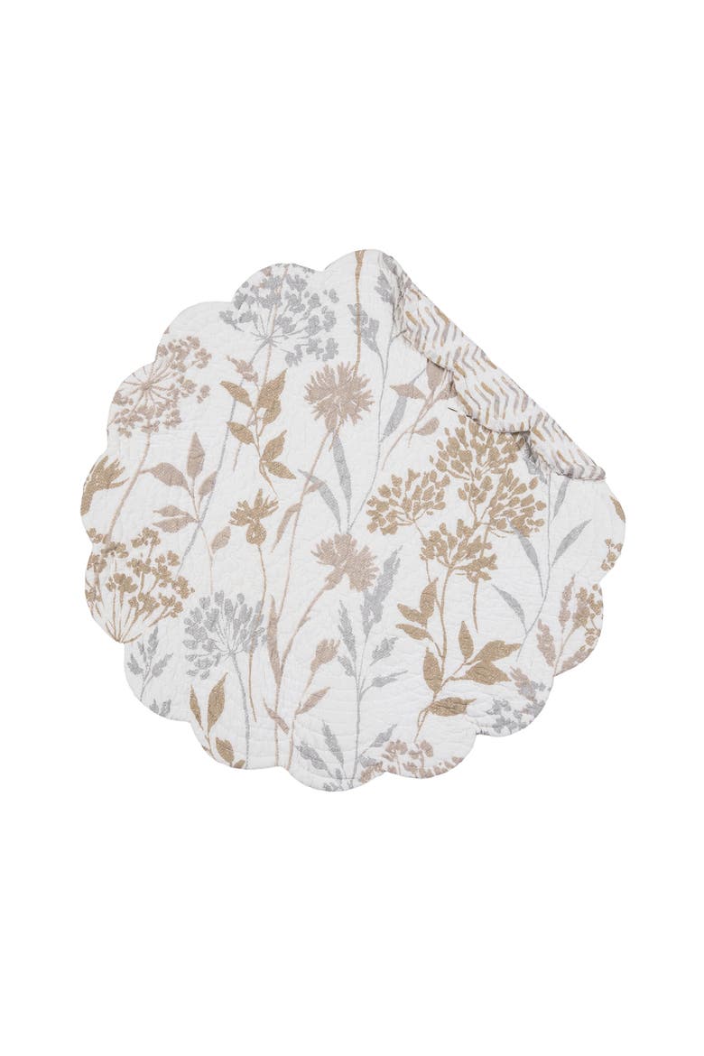 Carmella Fields 100% Cotton Quilted Round Set of 6 Placemats 17", Alternate, color, Gold