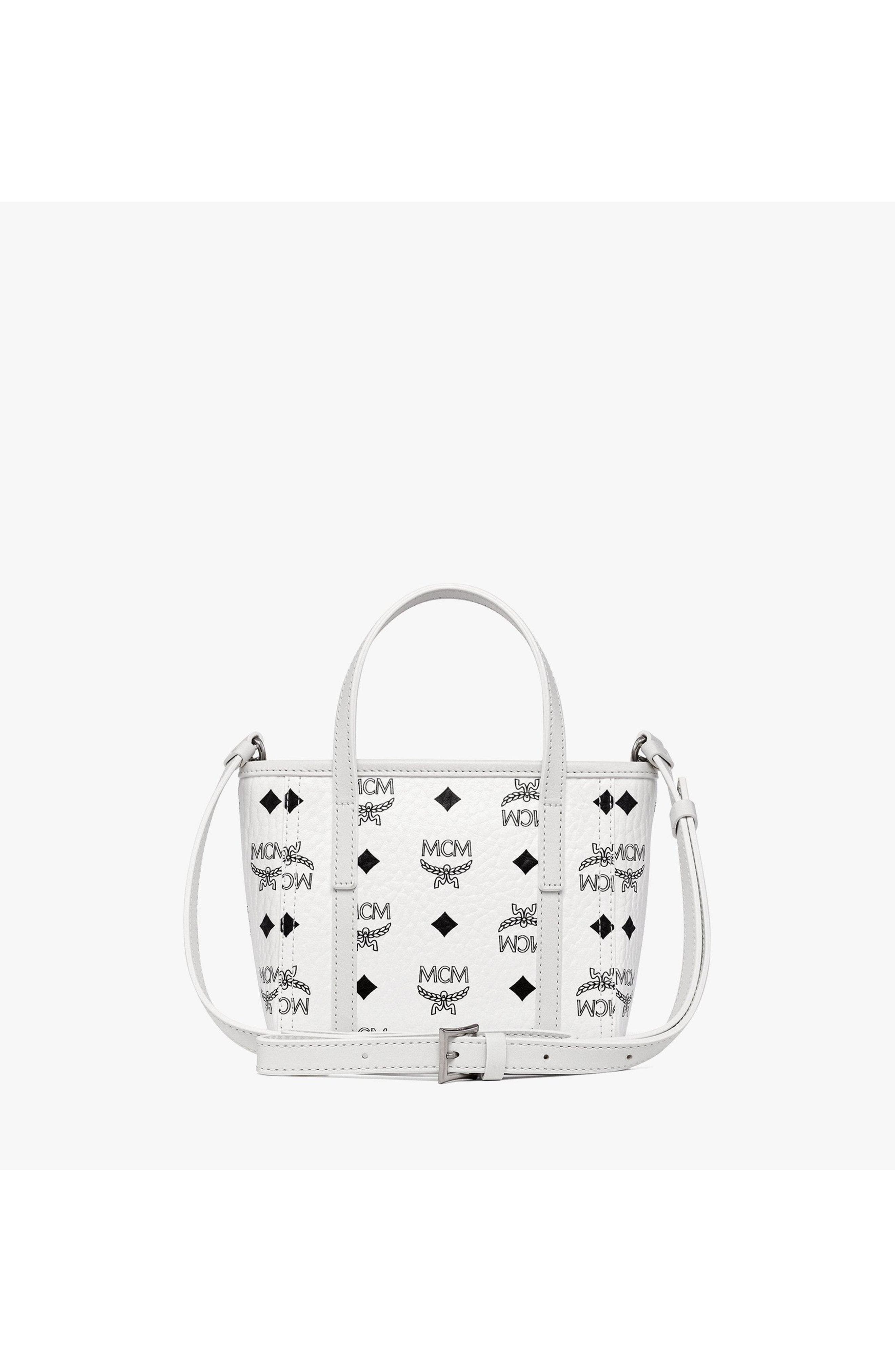 MCM Toni Top-Zip Shopper in Visetos, Alternate, color, White