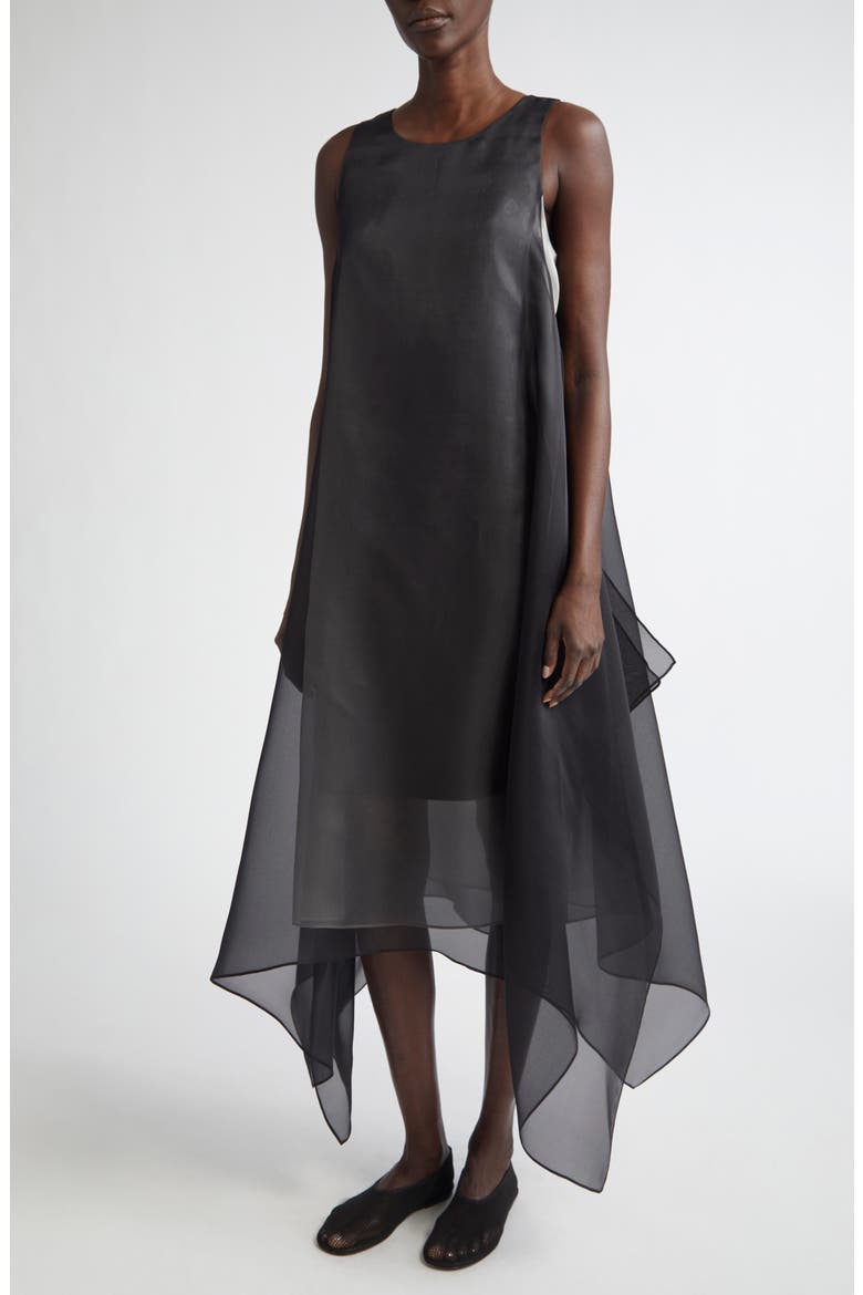 Layered Sleeveless Silk Organza Dress, Main, color, BLACK