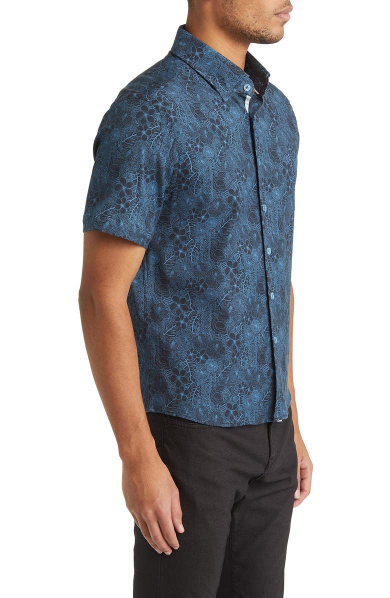 Stone Rose Jungle Print Short Sleeve Button-Up Shirt, Alternate, color, 
