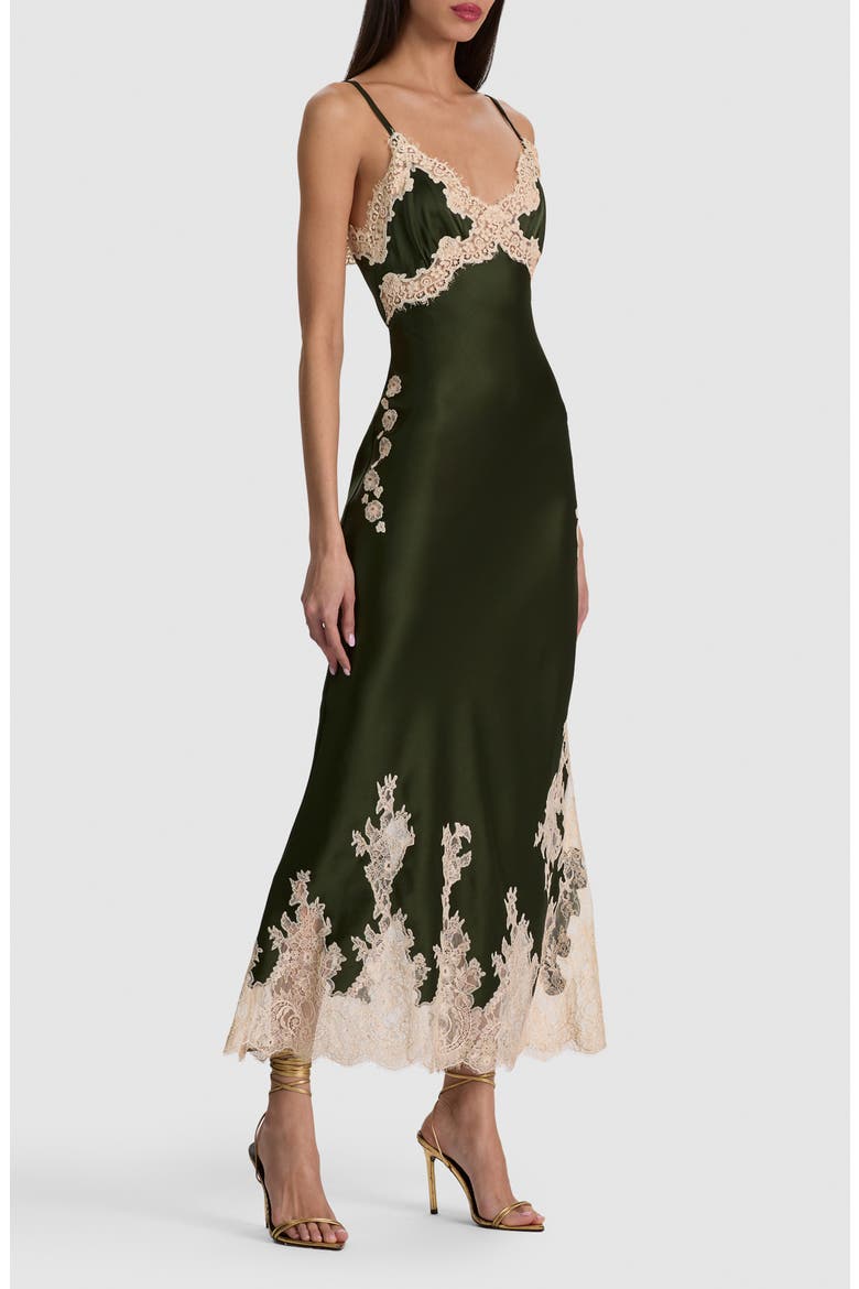 Julietta Lace Trim Slip Midi Dress, Alternate, color, DARK FERN/ BISCOTTI