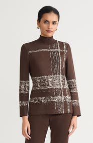Ming Wang Mock Neck Jacquard Soft Knit Tunic