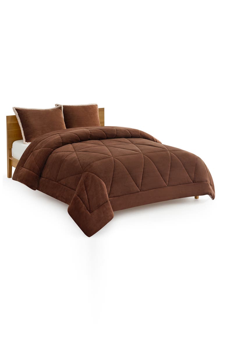 Avery Faux Shearling Comforter & Shams Set, Alternate, color, CHESTNUT/ CREAM