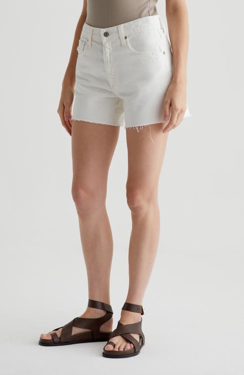 Shop Ag Halle High Waist Raw Hem Denim Shorts In Powder Destructed