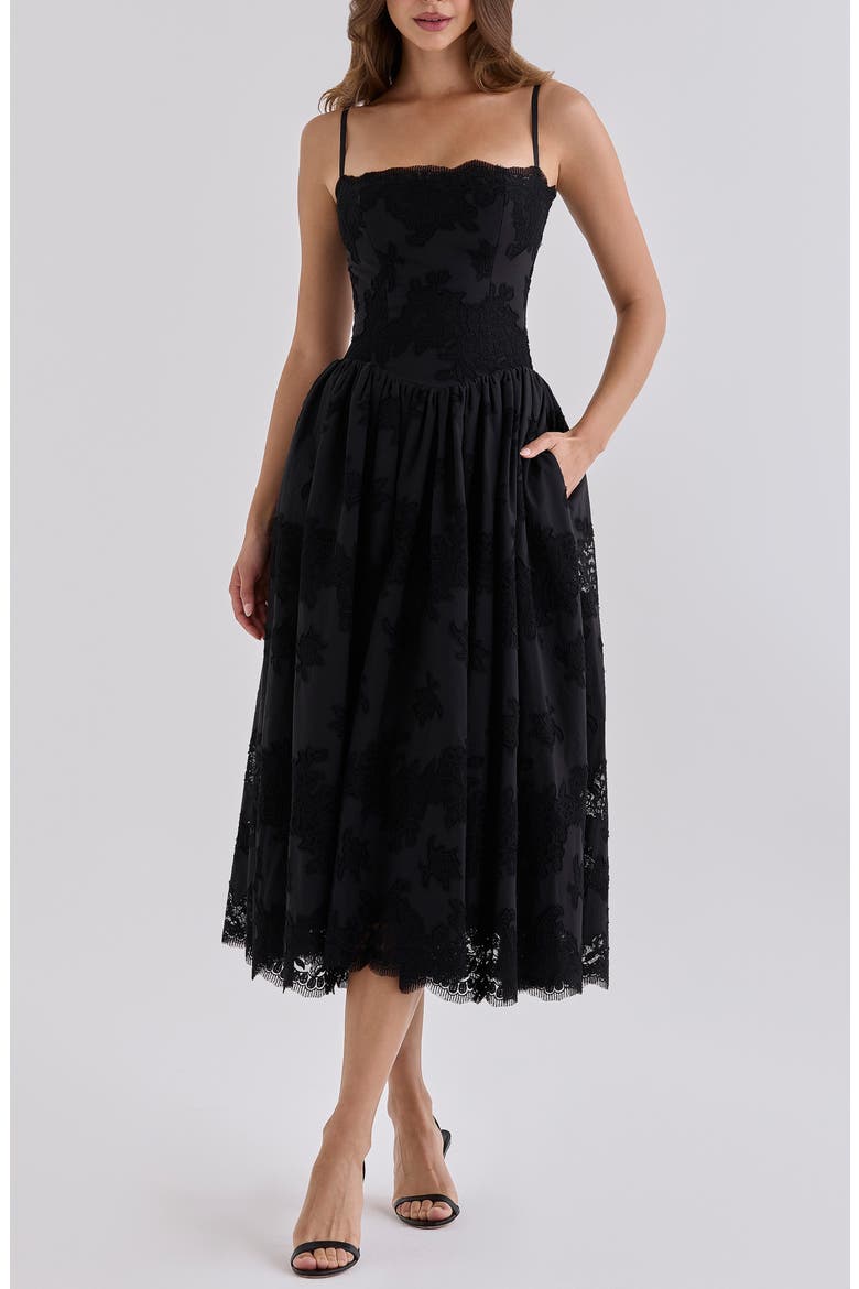 Chloe Broderie Anglaise Party Dress, Main, color, BLACK