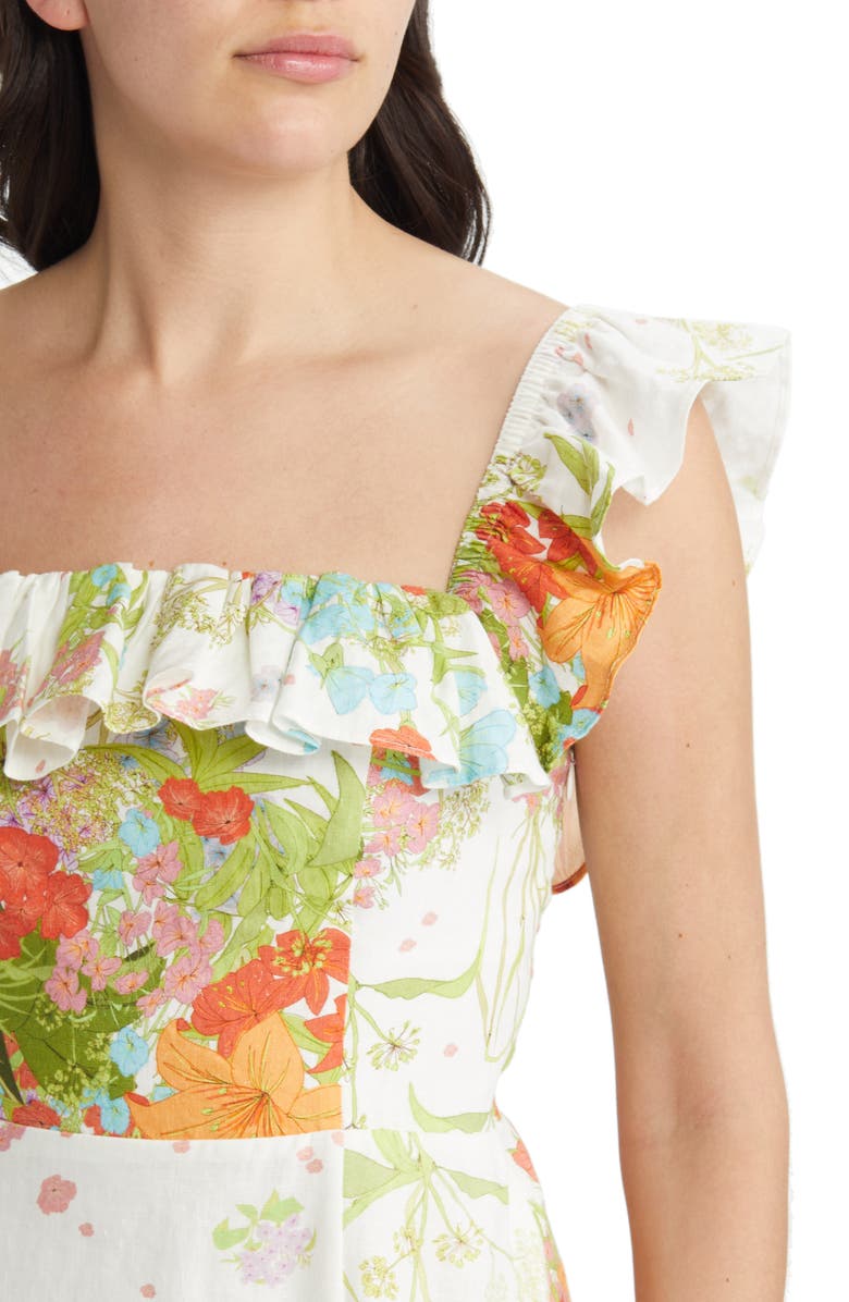 & Other Stories Floral Ruffle Linen Dress, Alternate, color, Green