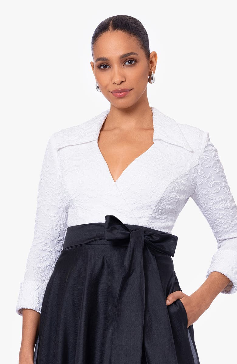 Xscape Evenings Collared Jacquard & Organza Ballgown, Alternate, color,