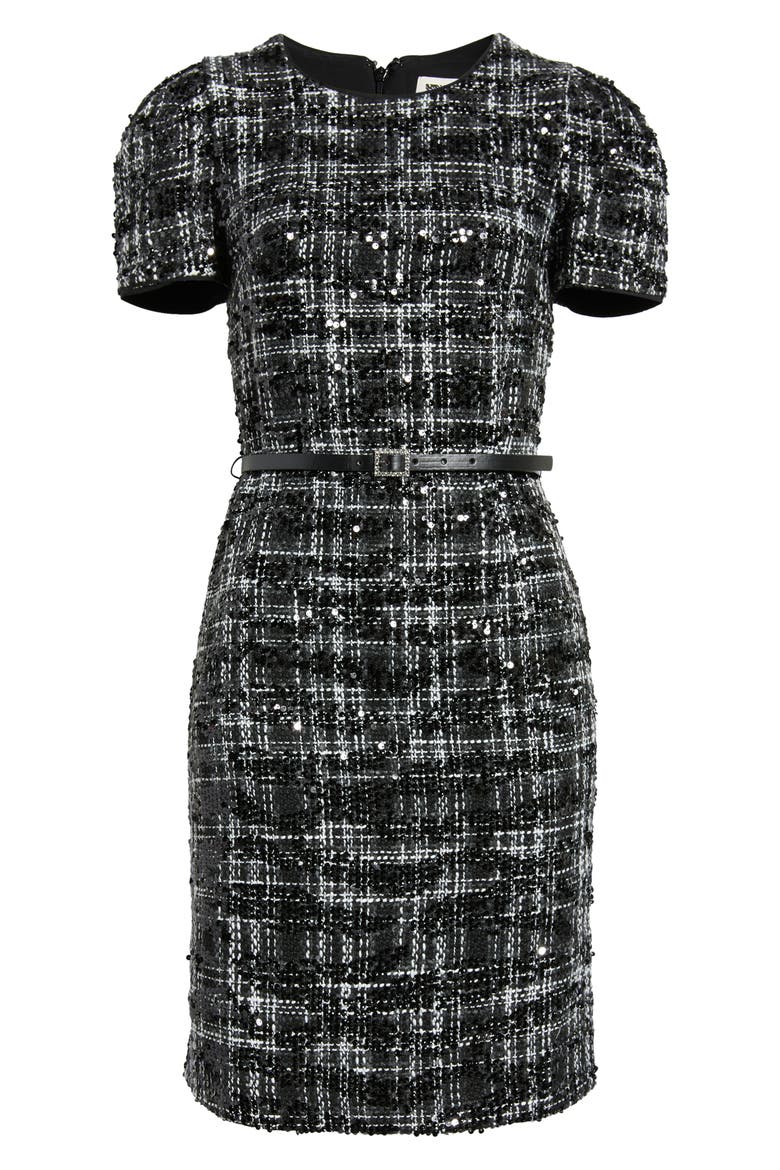 Belted Puff Sleeve Midi Dress, Alternate, color, ANNE BLACK/ WHITE