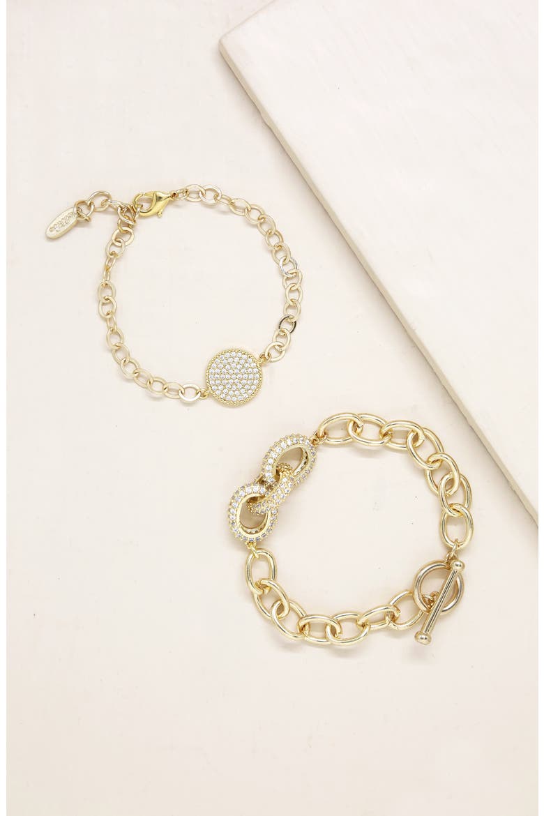 Set of 2 Pavé Bracelets, Alternate, color, GOLD