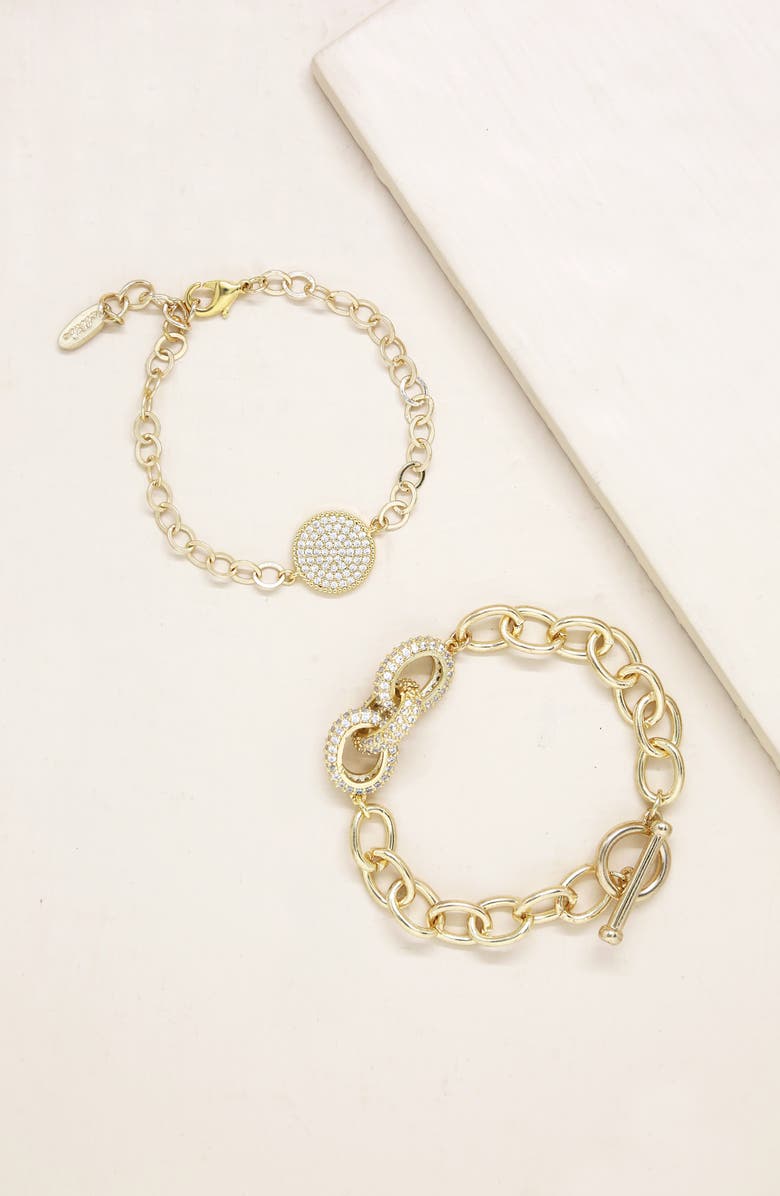 Ettika Set of 2 Pavé Bracelets, Alternate, color, Gold