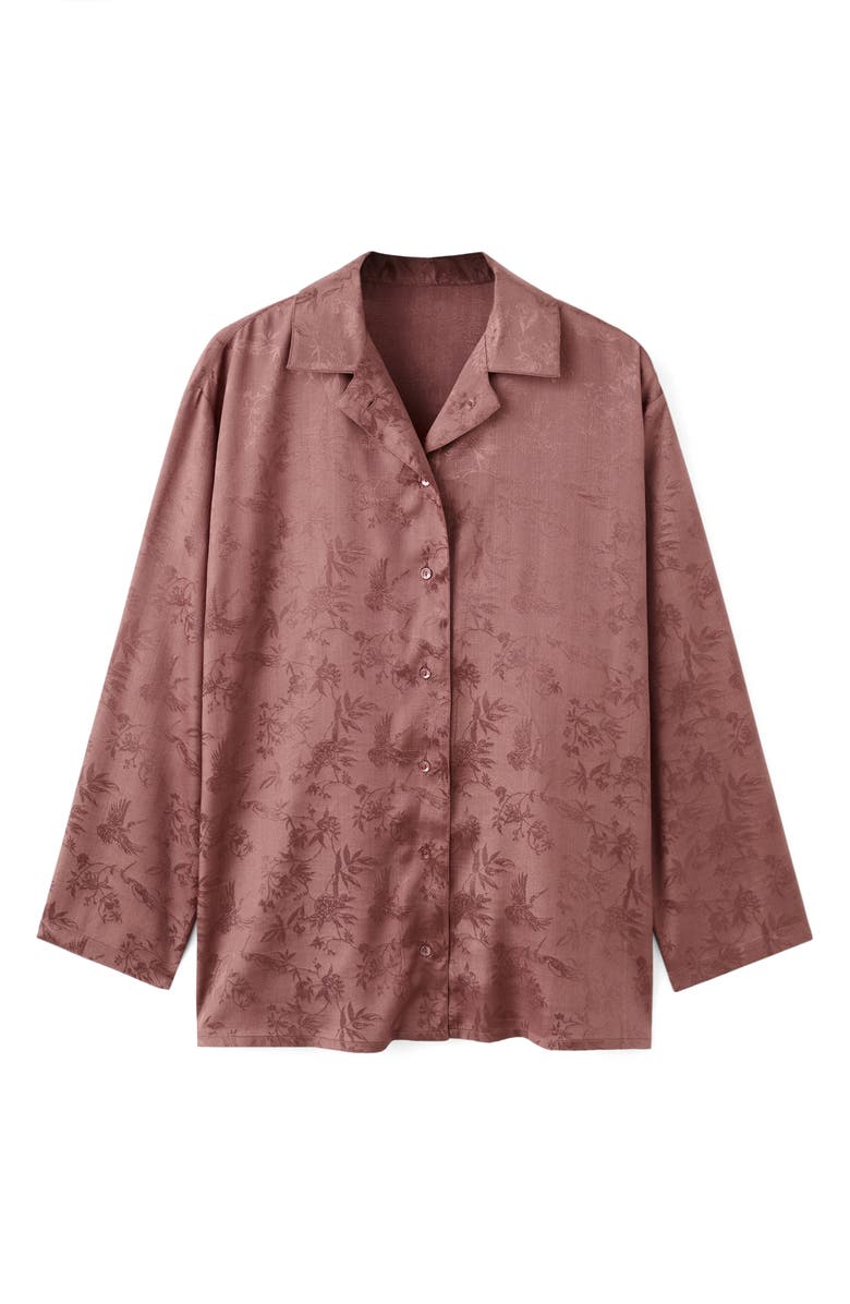 MANGO Jacquard Satin Button-Up Shirt, Main, color, Brown