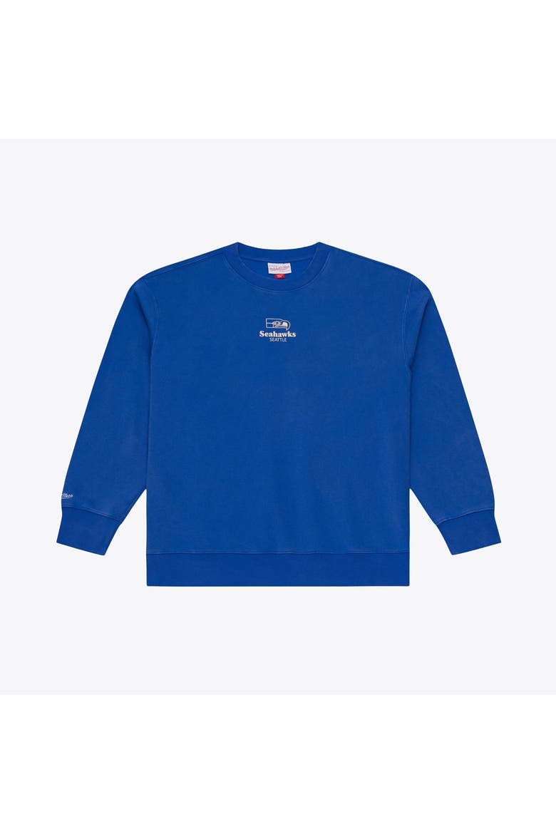 Men's Mitchell & Ness Royal Seattle Seahawks Core Essentials Micro Logo Fleece Sweatshirt, Main, color, Royal