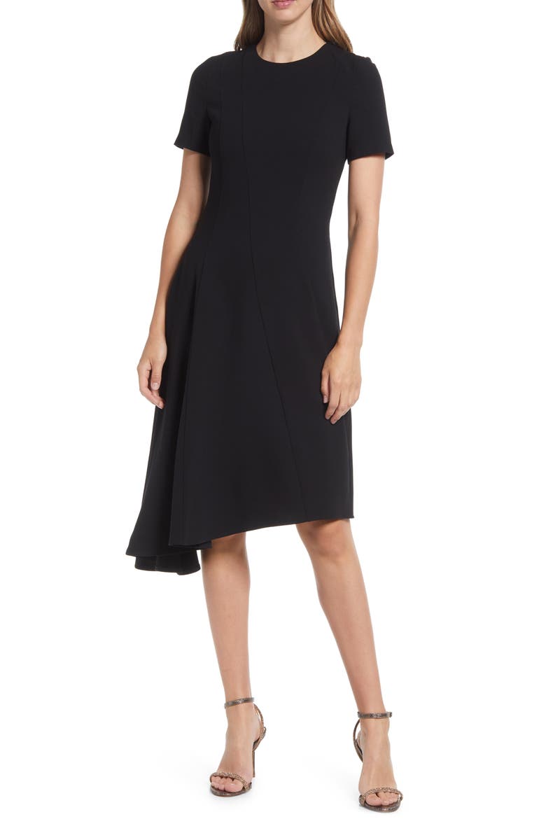 Olcay Asymmetric Hem A-Line Dress, Alternate, color, BLACK
