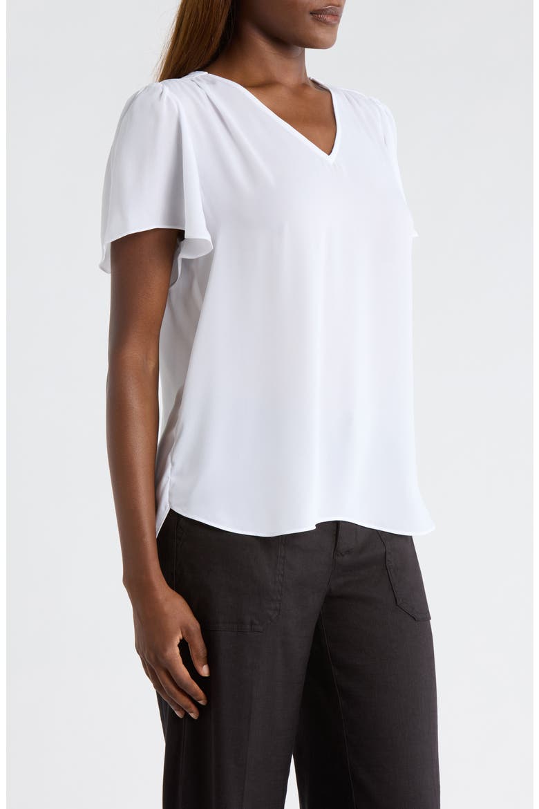Pleated Back Flutter Sleeve Top, Alternate, color, OPTIC WHITE
