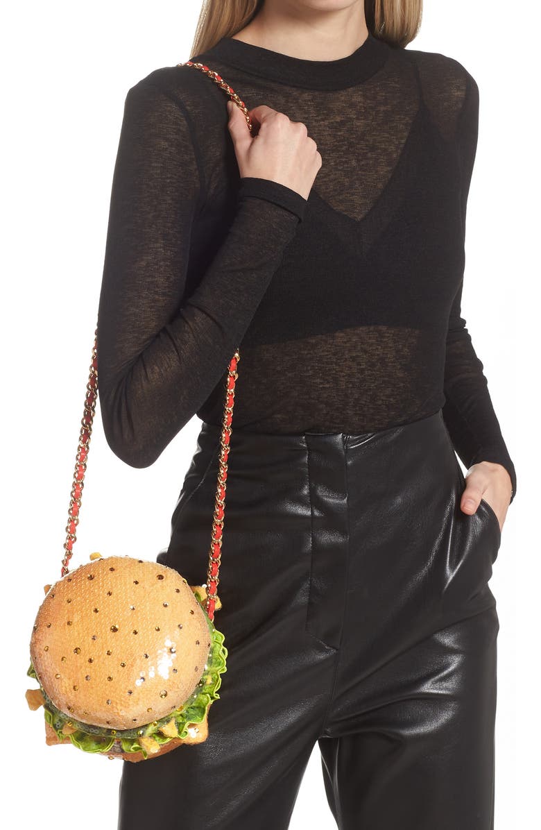 Moschino Diner Group Sequin Cheeseburger Clutch, Alternate, color,