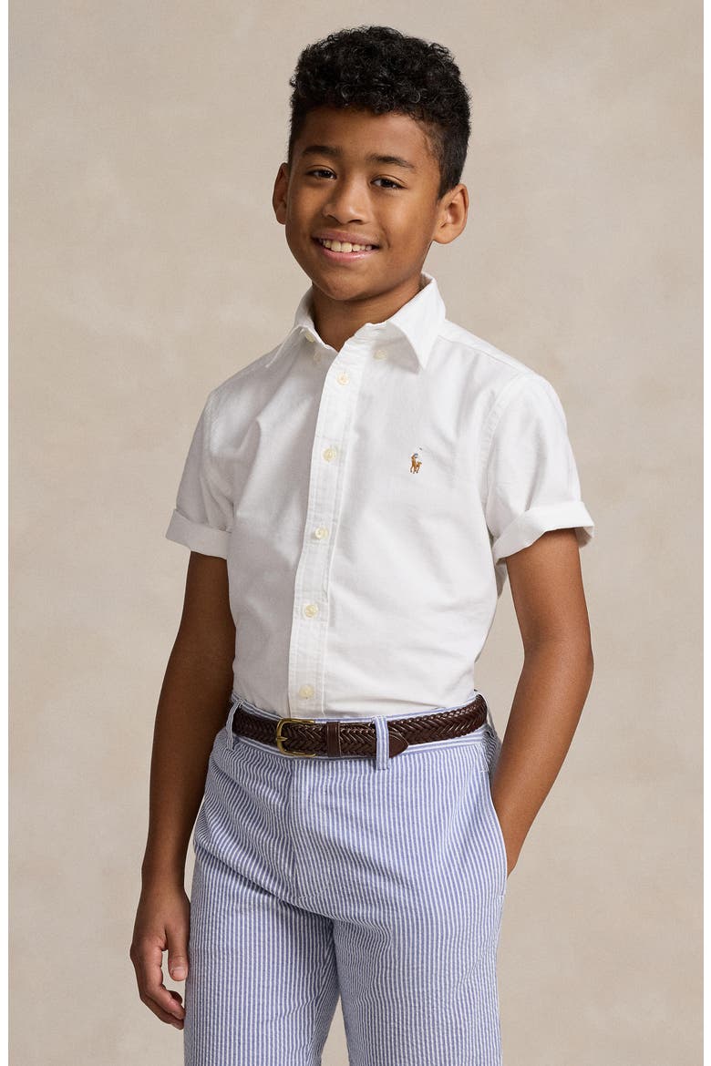 Short Sleeve Cotton Button-Down Oxford Shirt, Alternate, color, WHITE