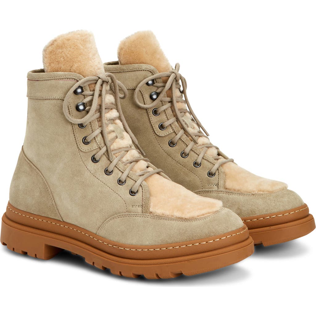 Aquatalia Tristian Lace-up Boot With Genuine Shearling Trim In Glacier/taupe