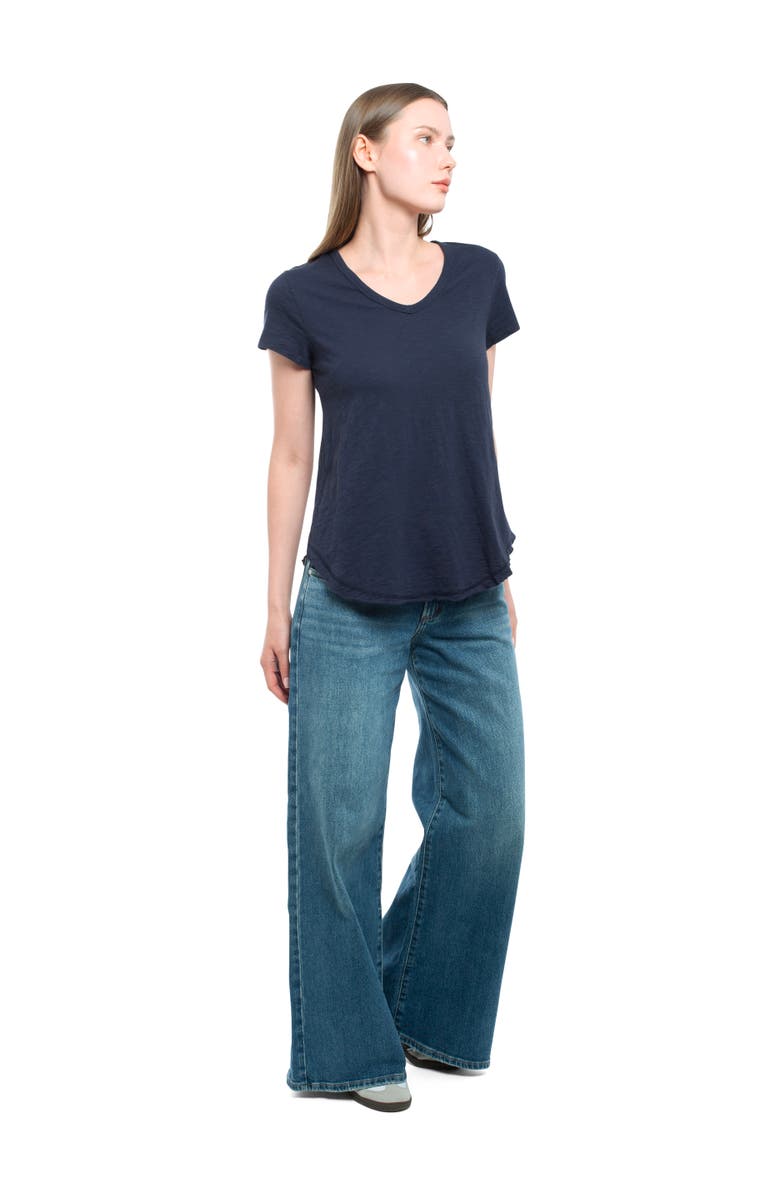 WILT Clothing Short Sleeve Shrunken V-Neck Shirttail Top, Alternate, color, Peacoat