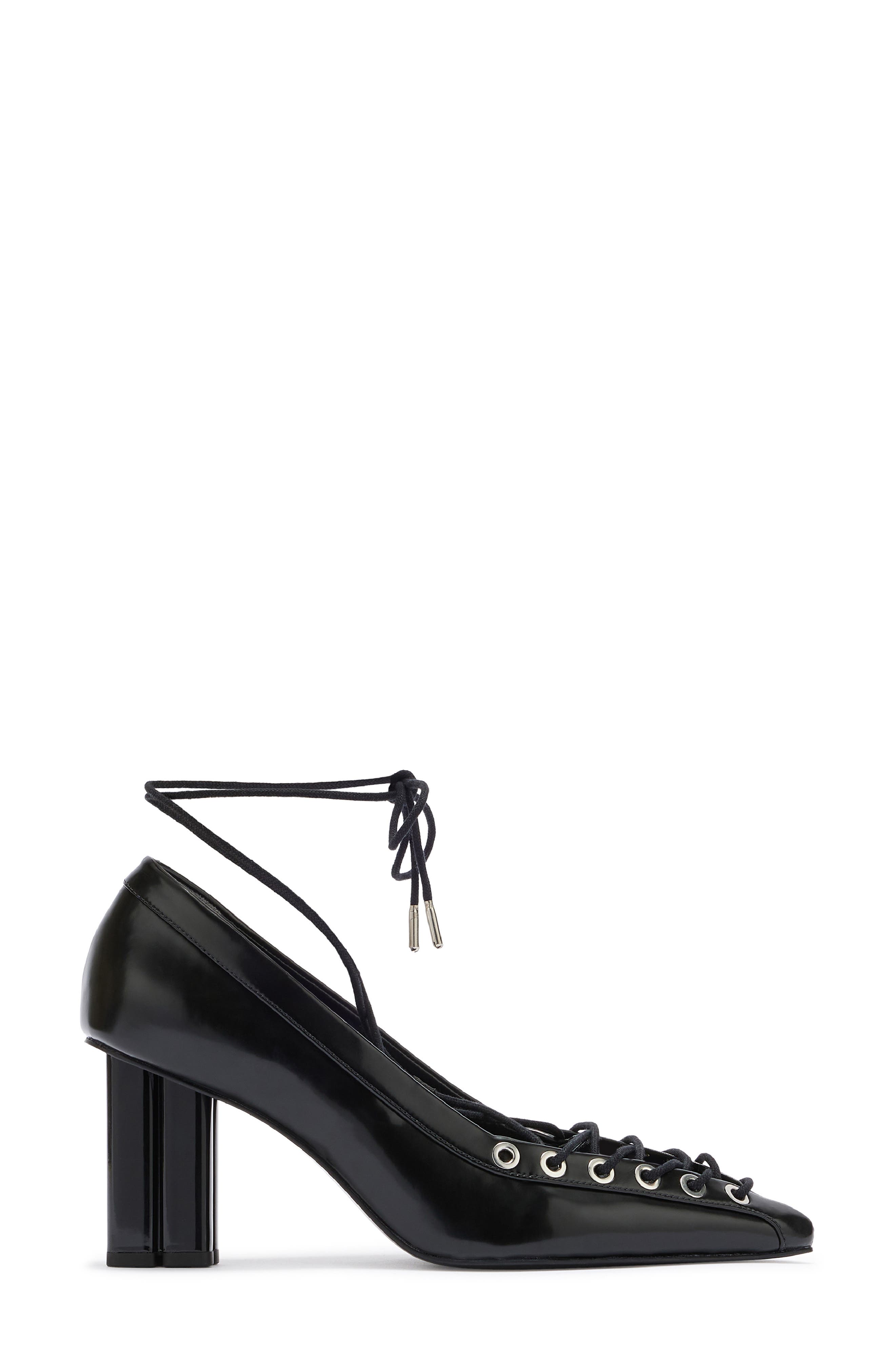 Ganni Lace-Up Pointed Toe Pump, Alternate, color, Black