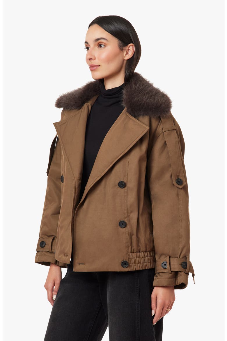 Faux Fur Collar Trench Jacket, Alternate, color, TEAK