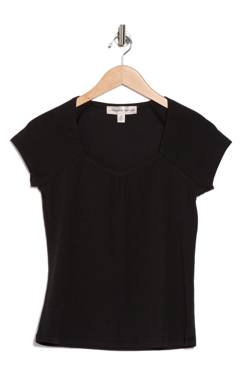 Catherine Malandrino Sweetheart Short Sleeve Top, Alternate, color, Black