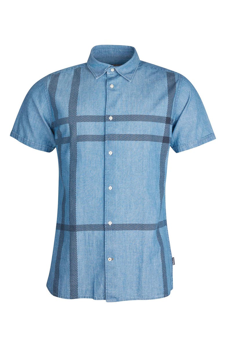 Barbour Men's Shadow Tailored Plaid Short Sleeve Chambray Button-Up Shirt, Alternate, color,