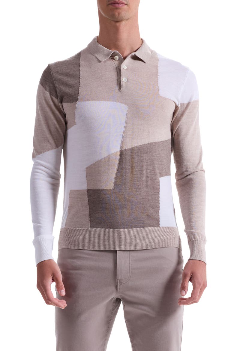 Colorblock Merino Wool Polo Sweater, Main, color, SAND