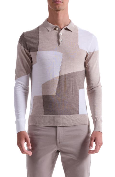 Colorblock Merino Wool Polo Sweater