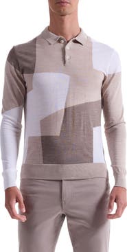 Bugatchi Colorblock Merino Wool Polo Sweater