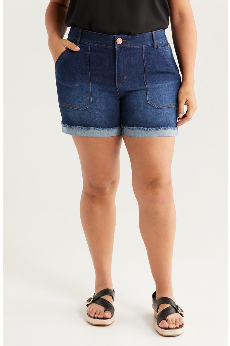 Patch Pocket High Waist Denim Shorts, Main, color, INDIGO