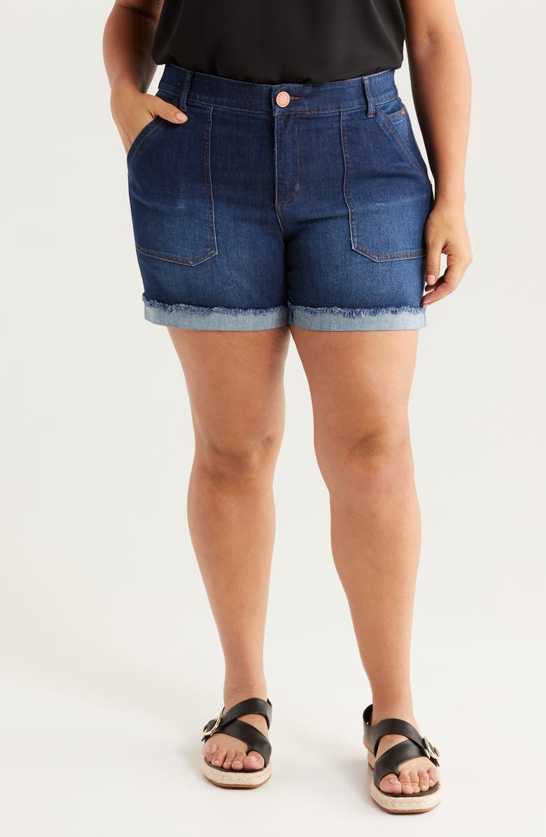 Wit & Wisdom Patch Pocket High Waist Denim Shorts, Main, color, Indigo