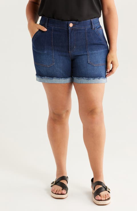 Patch Pocket High Waist Denim Shorts (Plus)