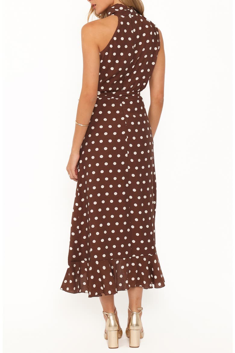 Olana Polka Dot Midi Dress, Alternate, color, BROWN POLKA DOT