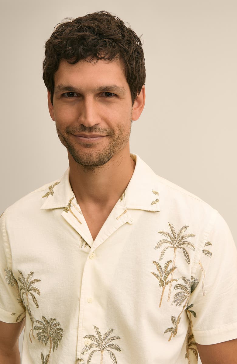 Brooks Brothers Embroidered Cotton & Linen Camp Shirt, Alternate, color, White Brown