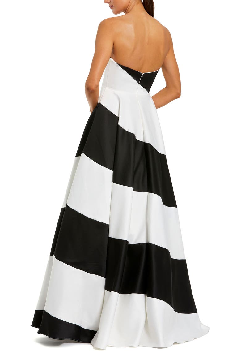Strapless Satin Ballgown with Bold Colorblock Stripes, Alternate, color, Black Ivory