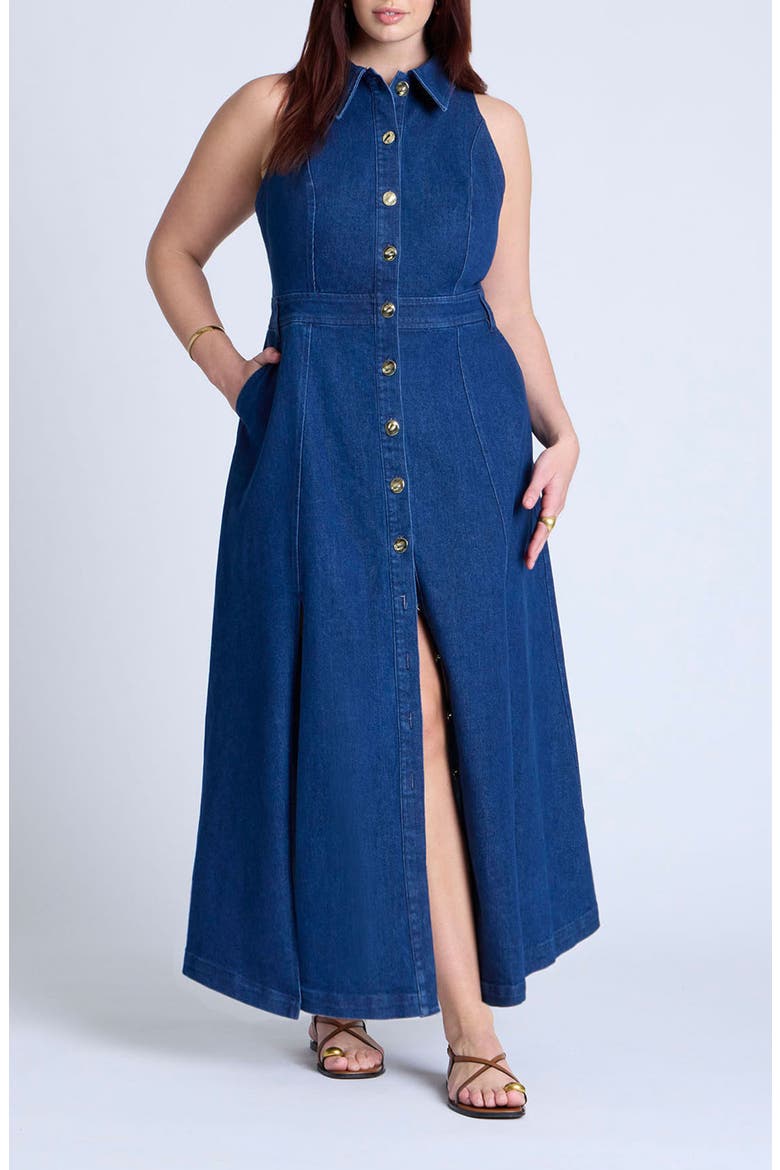 Sleeveless Denim Midi Dress, Main, color, MEDIUM WASH
