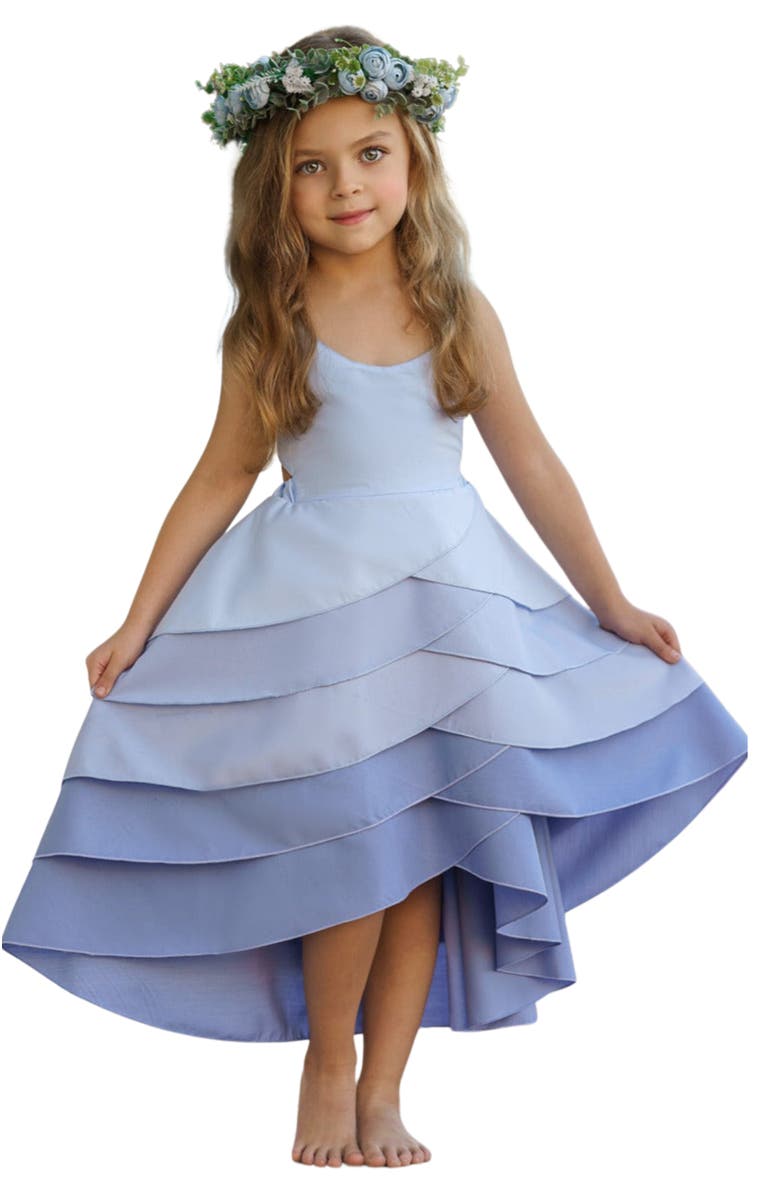 Mia Belle Girls Girls Pretty Petal Hues of Blues Tiered Dress, Main, color, Blue