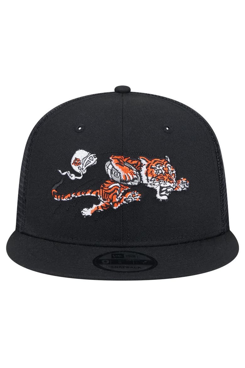 Men's New Era Black Cincinnati Bengals Throwback Main Trucker 9FIFTY Snapback Hat, Alternate, color, Black