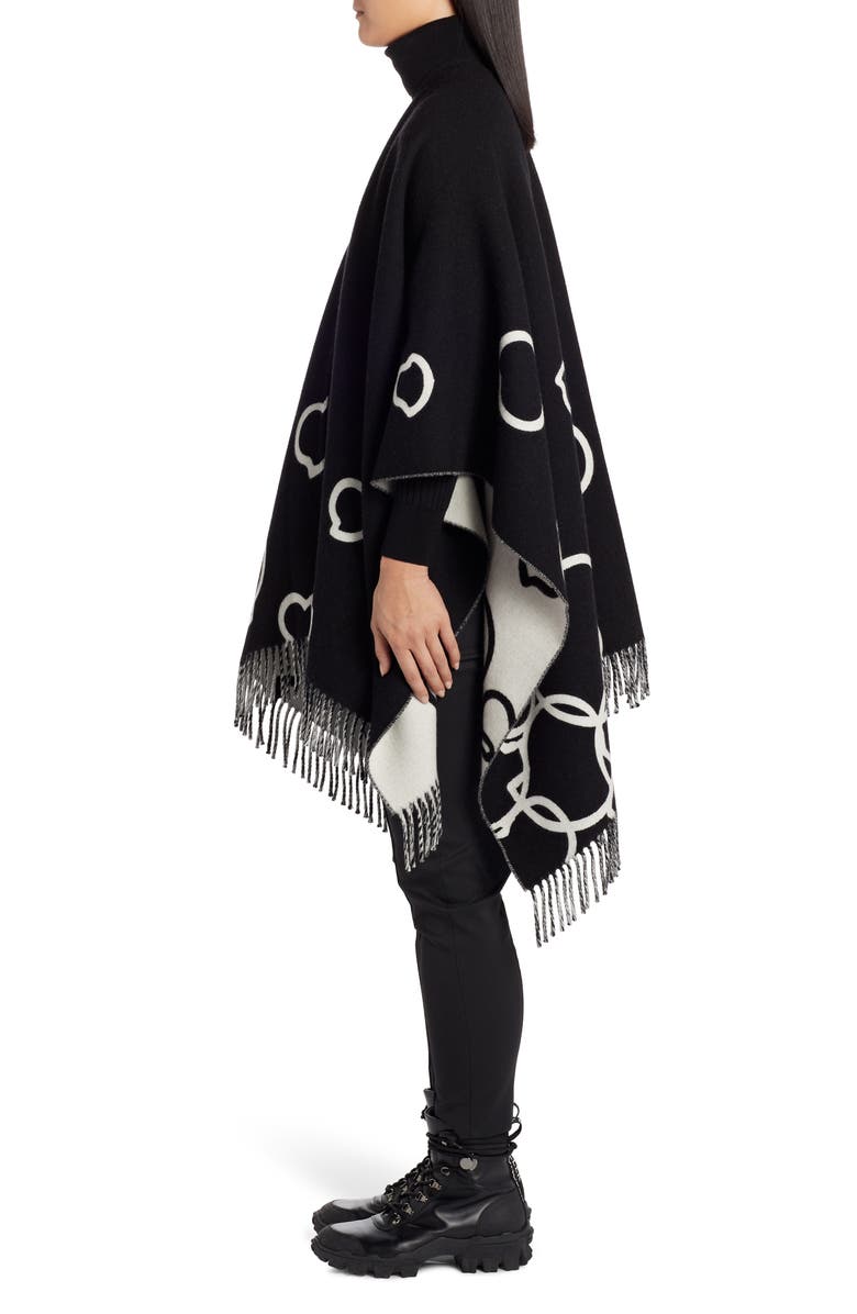 Moncler Logo Jacquard Virgin Wool Blend Cape, Alternate, color, 
