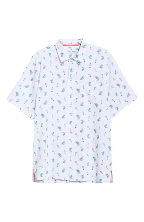 Coastal Ease Fiesta Fizz Cocktail Print IslandZone® Short Sleeve Button-Up Shirt