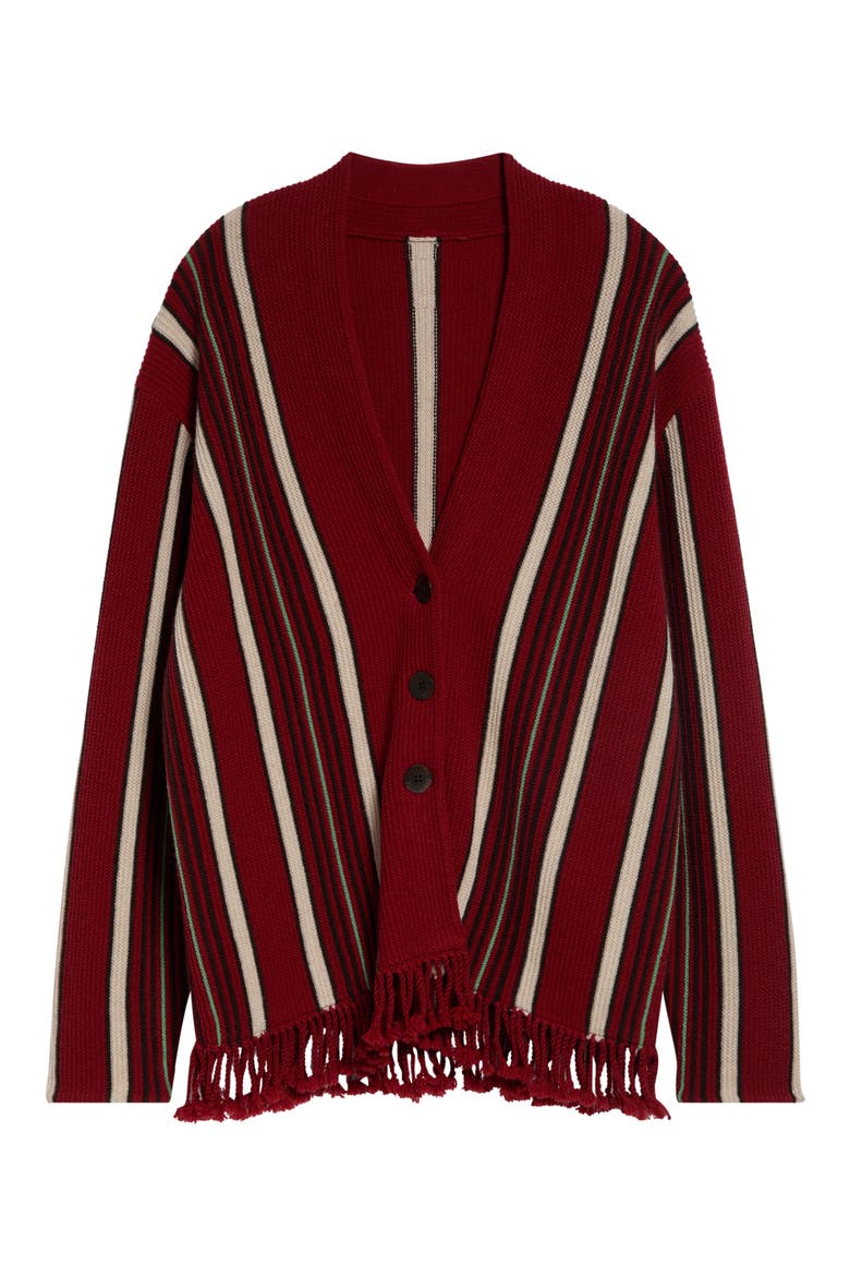 Handloom Striped Cashmere & Wool Cardigan, Alternate, color, CARMINE COMBO