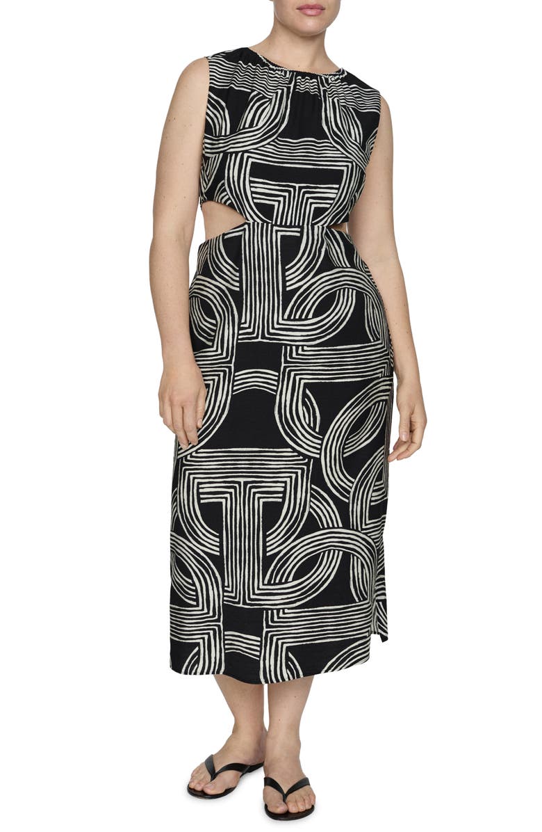 MANGO Print Cutout Sleeveless Midi Dress, Main, color, 
