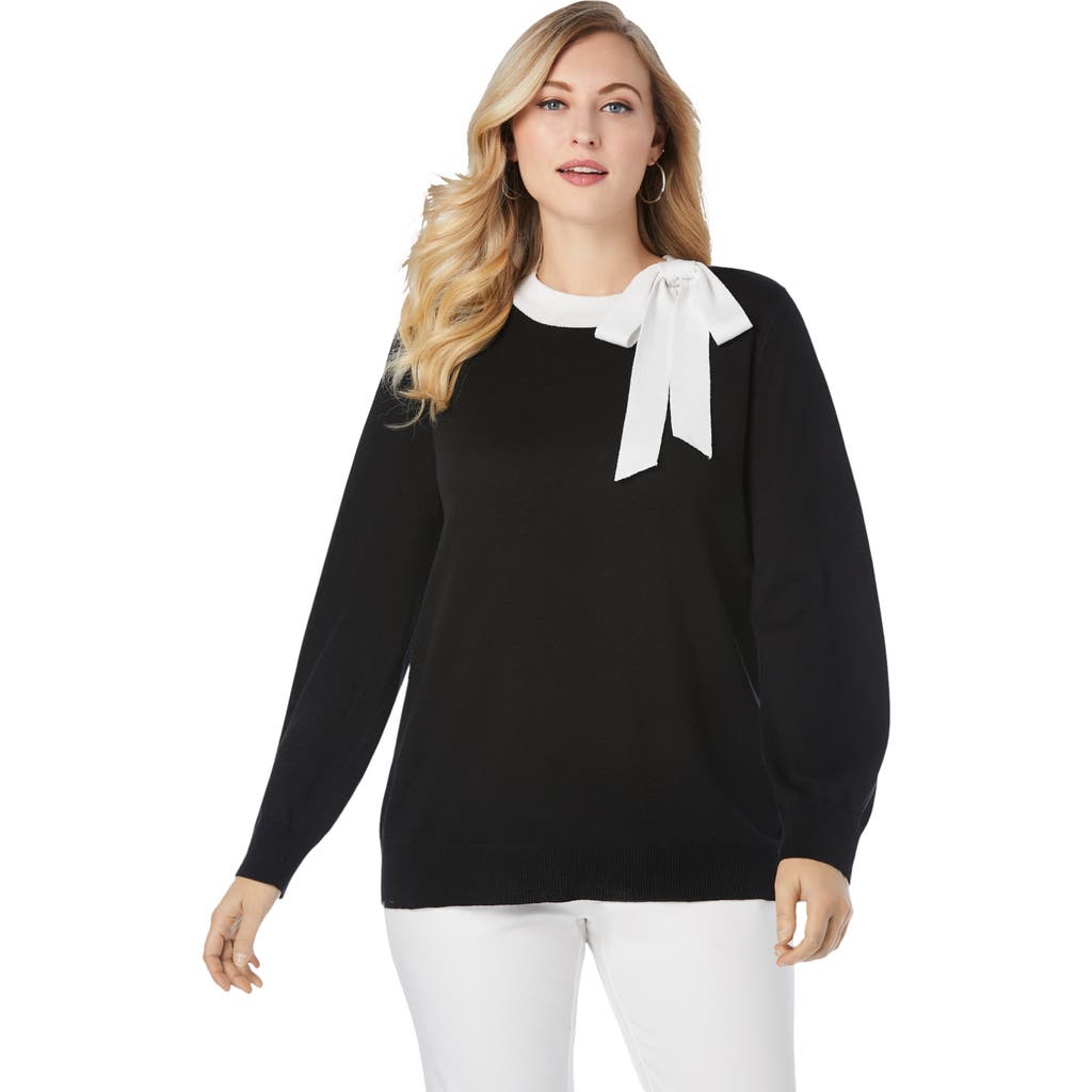 Jessica London Tie-neck Sweater In Black
