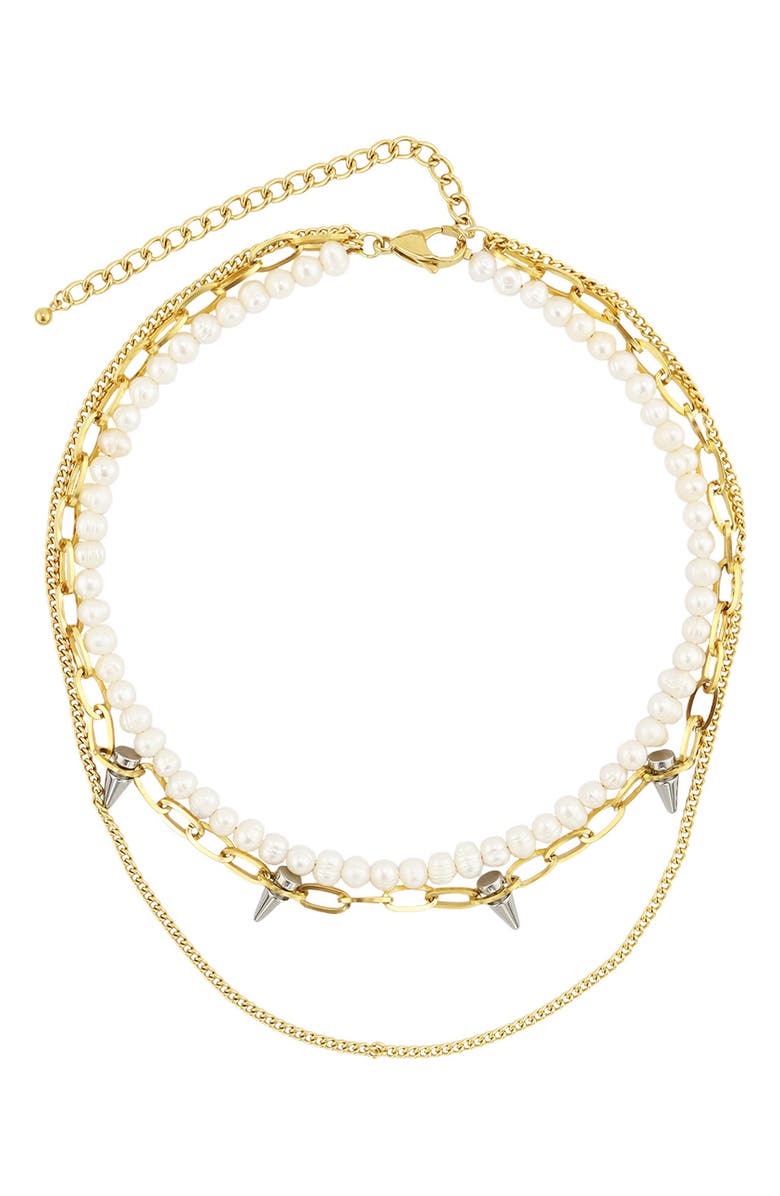 REBL Pearl & Spike Layered Necklace, Main, color, Gold