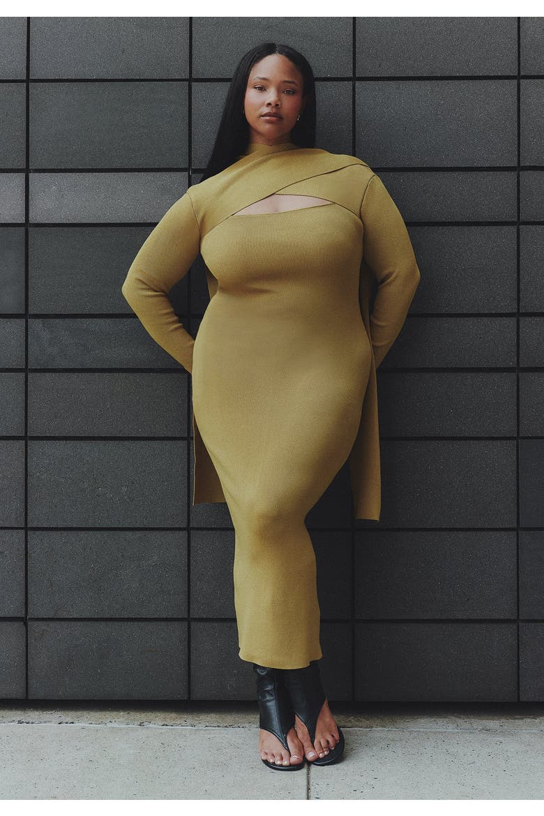 Wrap Scarf Detail Sweater Midi Dress, Main, color, RICH OLIVE